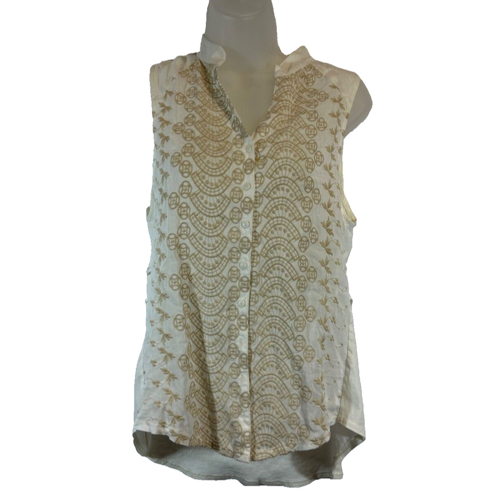 Anthropologie Tiny Blouse Womens S Ivory Embroidered Sleeveless Button Boho D50